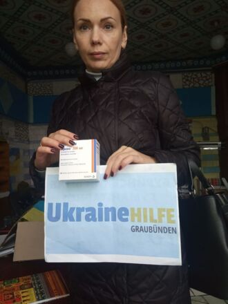 Medikamentenlieferung in Sumy. Bezahlt und organisiert aus Spendengeldern von Ukraine Hilfe Graubünden, Schweiz